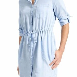 Athleta Chambray Denim Sky Blue Shirt Dress Sz XS